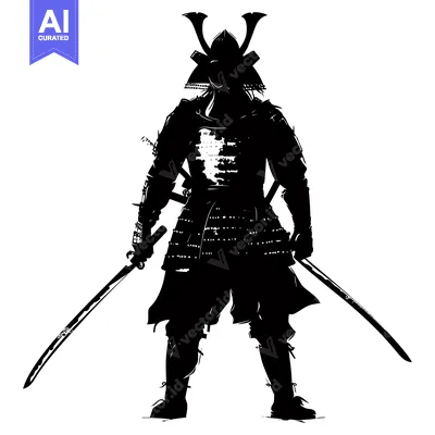 Aset premium populer: A Silhouette of a Japanese Samurai Warrior with Two Swords