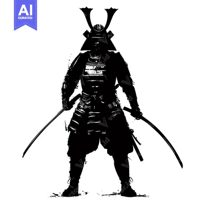 Premium design asset: Silhouette of a Japanese Samurai Warrior Holding Two Swords