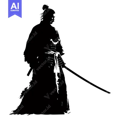 Aset desain premium: Silhouette of a Samurai Warrior with a Sword