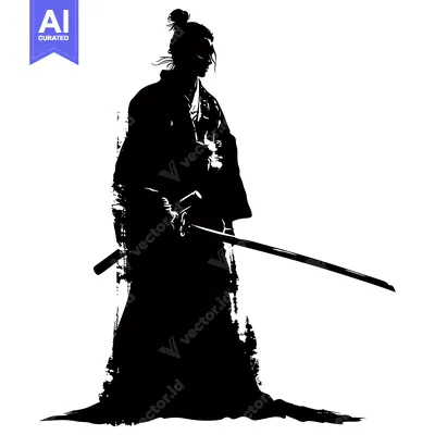 Aset desain premium: Silhouette of a Samurai Warrior Holding a Katana