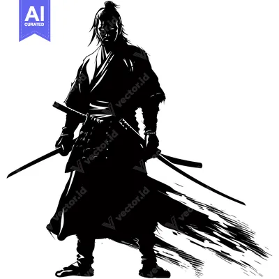 Premium design asset: Silhouette of a Samurai Warrior Holding Two Swords