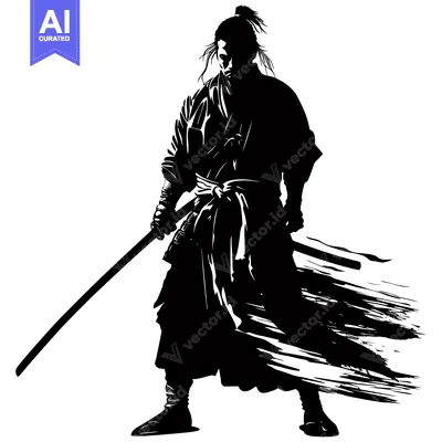 Aset premium populer: Silhouetted Samurai Warrior Holding a Katana Sword