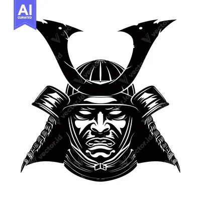 Aset premium populer: Black and White Illustration of a Samurai Warrior's Face