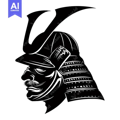 Popular premium asset: Black and White Side Profile of a Samurai Warrior Wearing Traditional