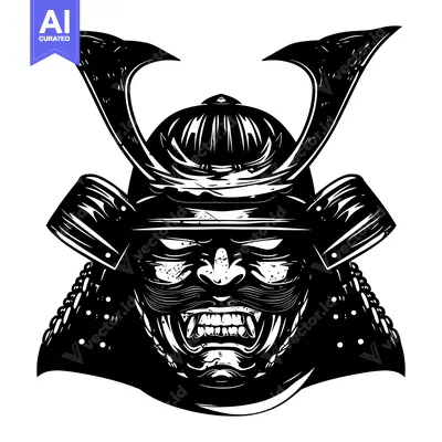 Popular premium asset: Black and White Illustration of a Samurai Warrior's Face