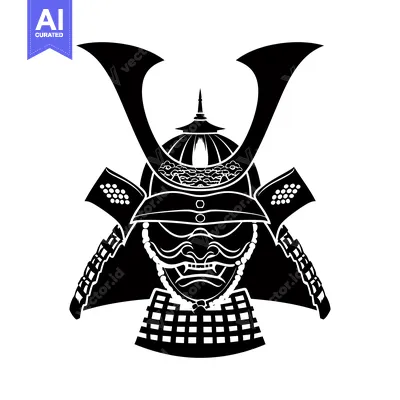 Aset premium populer: Black and White Illustration of a Japanese Samurai Warrior Wearing a H