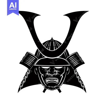 Aset premium populer: Black and White Illustration of a Samurai Warrior's Head