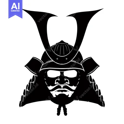 Premium design asset: Black and White Silhouette of a Samurai Warrior's Head Wearing a Helme