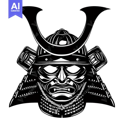 Popular premium asset: Black and White Illustration of a Samurai Warrior's Helmet