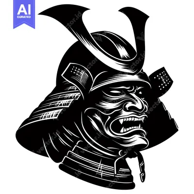 Popular premium asset: A Black and White Illustration of a Japanese Samurai Warrior Wearing a