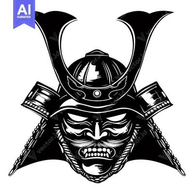 Popular premium asset: Black and White Illustration of a Samurai Warrior's Helmet and Mask