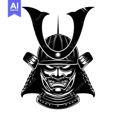 Aset premium populer: Black and White Illustration of a Samurai Warrior's Face
