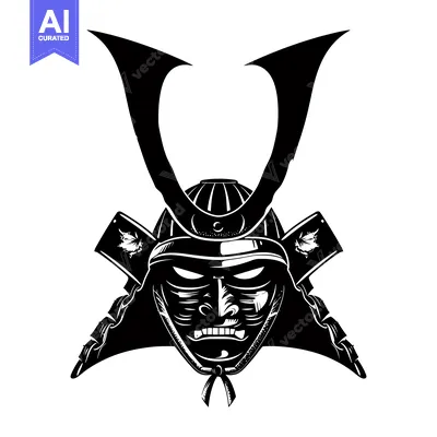 Aset premium populer: Black and White Illustration of a Samurai Helmet