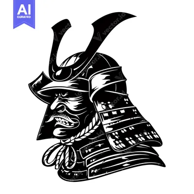 Aset premium populer: Black and white illustration of a samurai warrior wearing armor and a
