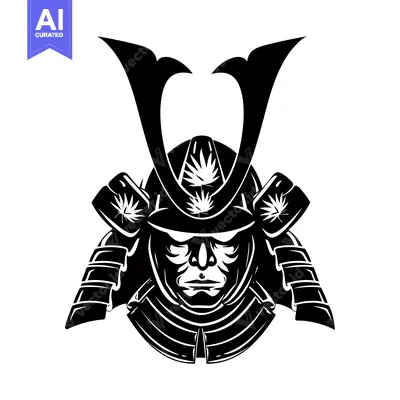 Aset premium populer: Black and White Illustration of a Samurai Warrior's Head Wearing Armor