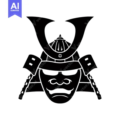 Black and White Silhouette of a Samurai Helmet