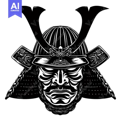 Premium design asset: Samurai Warrior Head with Armor and Helmet