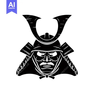 Premium design asset: A Black and White Illustration of an Angry Samurai Warrior with a Helm