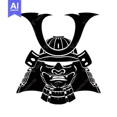Popular premium asset: Black and White Illustration of a Samurai Warrior's Head with Helmet a