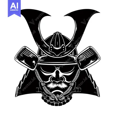 Aset premium populer: Black and White Illustration of a Samurai Helmet