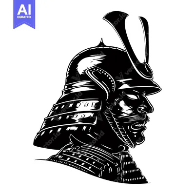 Aset premium populer: Black and White Illustration of a Samurai Warrior's Head in Profile