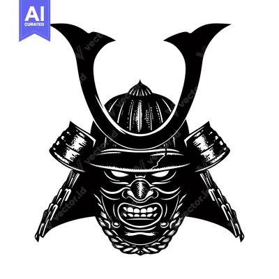 Popular premium asset: Black and White Illustration of a Samurai Warrior's Face with Helmet