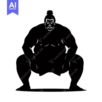 Aset premium populer: Silhouette of a Sumo Wrestler in a Fighting Stance