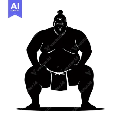 Aset desain premium: Silhouette of a Sumo Wrestler in a Fighting Stance