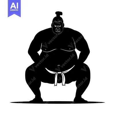 Aset premium populer: Silhouette of a Sumo Wrestler in a Fighting Stance