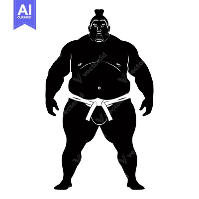 Black and White Silhouette of a Sumo Wrestler