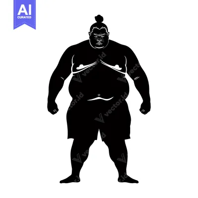 Silhouette of a Strong and Powerful Sumo Wrestler