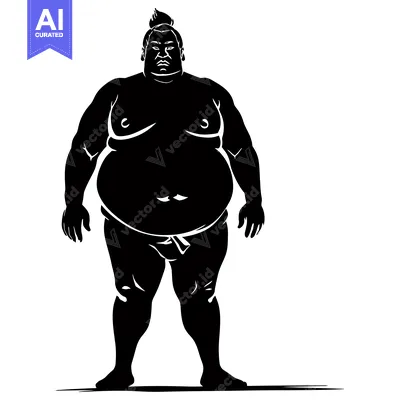 Aset premium populer: Silhouette of a Large, Muscular Sumo Wrestler