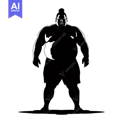Silhouette of a Sumo Wrestler Standing with a Serious Expression