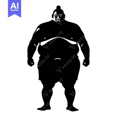 Aset premium populer: Silhouette of a Sumo Wrestler Standing in a Fighting Stance