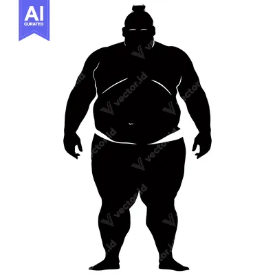 Aset desain premium: Silhouette of a Sumo Wrestler Standing with His Arms at His Sides