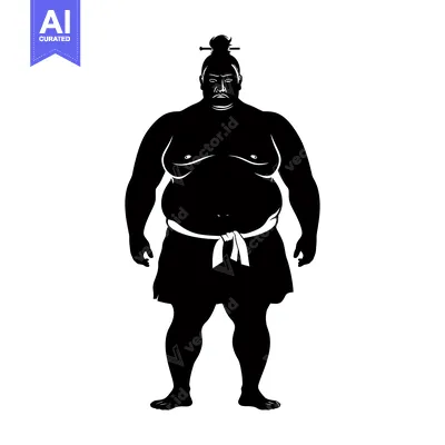 Premium design asset: Silhouette of a Sumo Wrestler with a Topknot and a White Belt