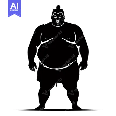 Premium design asset: Silhouette of a Sumo Wrestler Standing with a Stern Expression