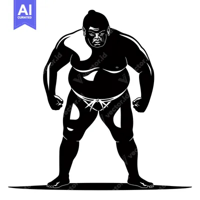 Premium design asset: Silhouette of a Sumo Wrestler Standing on a Platform