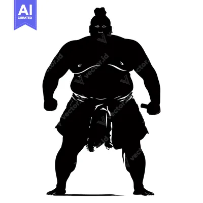 Popular premium asset: Silhouette of a Muscular Sumo Wrestler with a Topknot