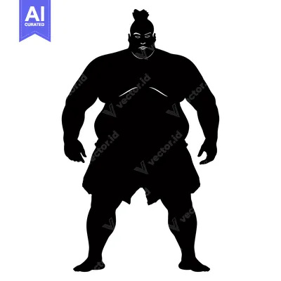 Premium design asset: Silhouette of a Large, Stocky Man with a Topknot