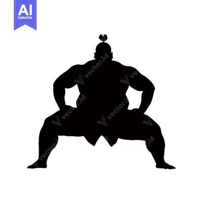 Aset premium populer: Silhouette of a Sumo Wrestler in a Fighting Stance