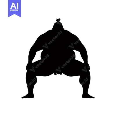 Aset desain premium: Silhouette of a Sumo Wrestler in a Fighting Stance