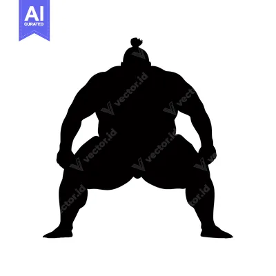 Aset desain premium: Silhouette of a Sumo Wrestler in a Fighting Stance