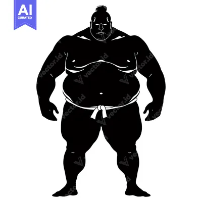 Aset desain premium: Silhouette of a Sumo Wrestler with a White Belt