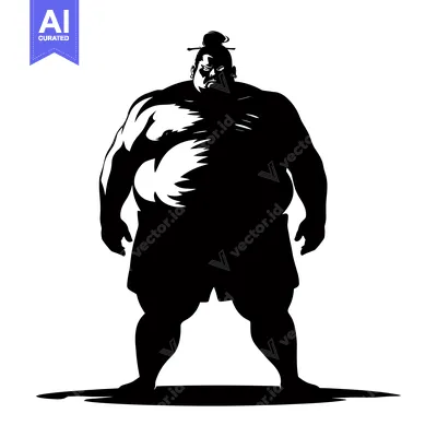 Aset desain premium: Silhouette of a Sumo Wrestler with a Serious Expression