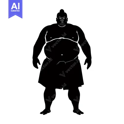 Premium design asset: Silhouette of a Japanese Sumo Wrestler Standing with a Serious Express
