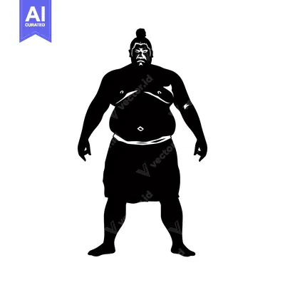 Aset desain premium: Silhouette of a Japanese Sumo Wrestler with a Topknot