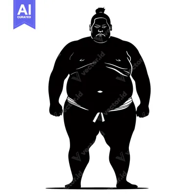 Aset premium populer: Black and white silhouette of a sumo wrestler