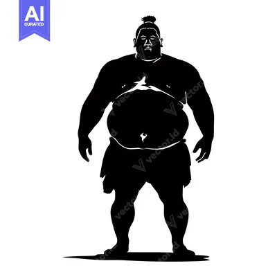 Aset desain premium: Silhouette of a Large Man with a Topknot and a Serious Expression
