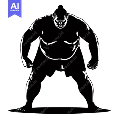 Silhouette of a Sumo Wrestler in a Fighting Stance